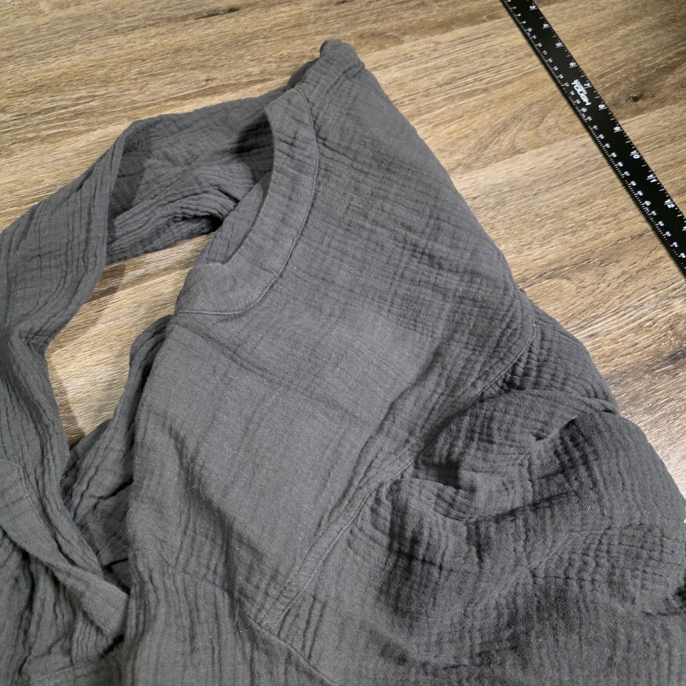 Free People Womens S Gauze Blouse Charcoal Gray Frayed Hem Henley V-Neck Top - Picture 6 of 8